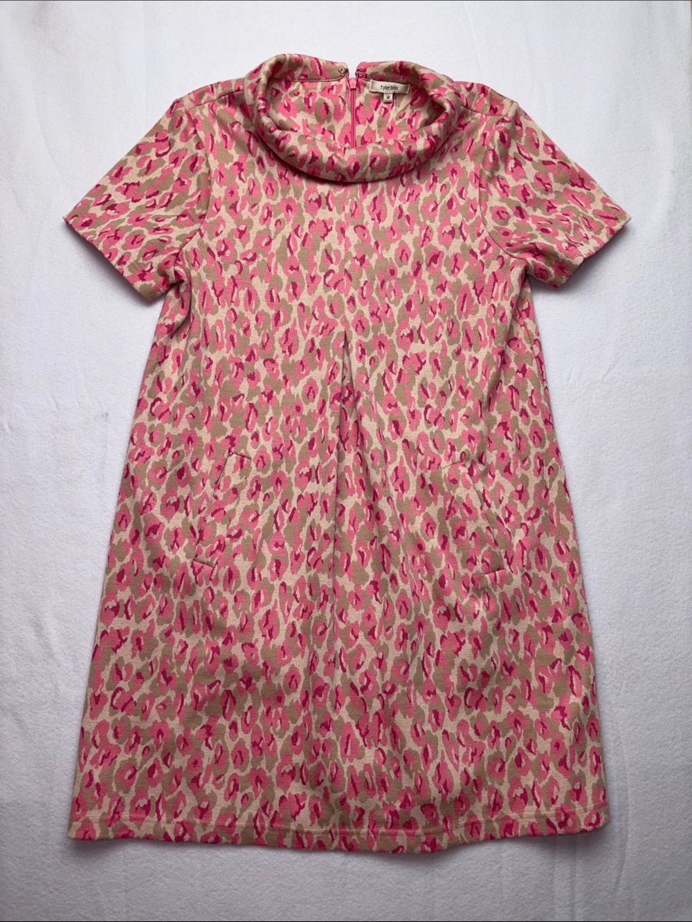 Tyler Boe size medium Pink Beige Leopard-Print Cowl Neck Short-Sleeve Dress shif